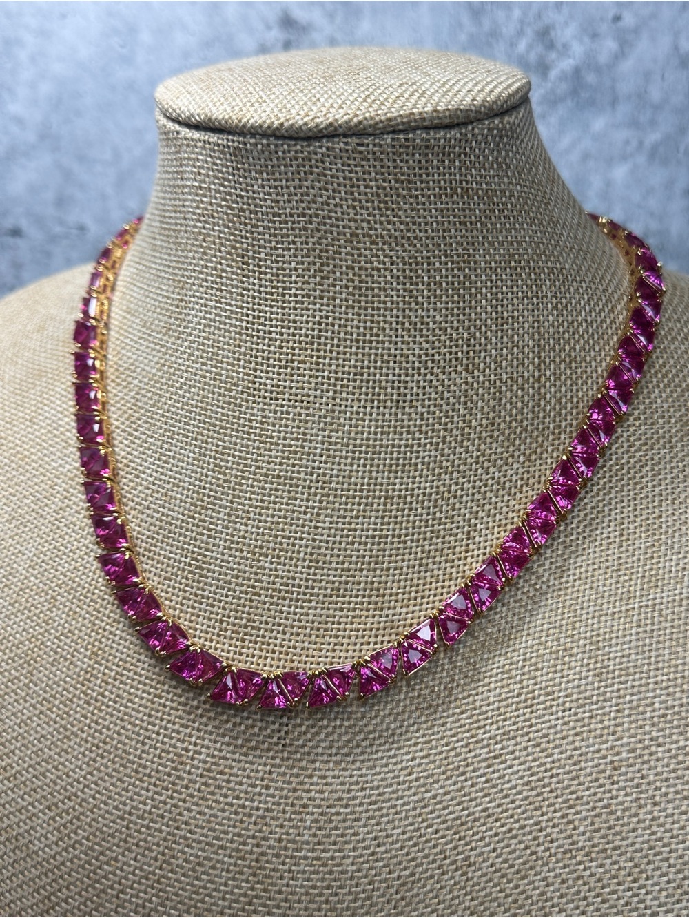 UTC Lab Created Pink Sapphire and .925 Sterling Gold Vermeil Triangle Necklace